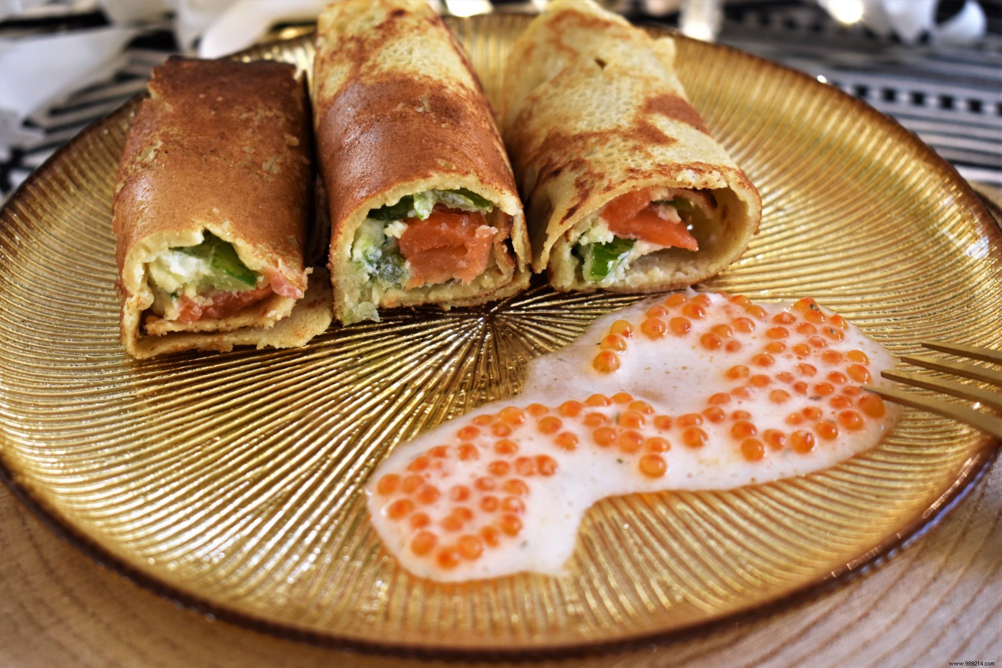 Pancakes rolled with smoked trout (gluten-free &lactose-free) 
