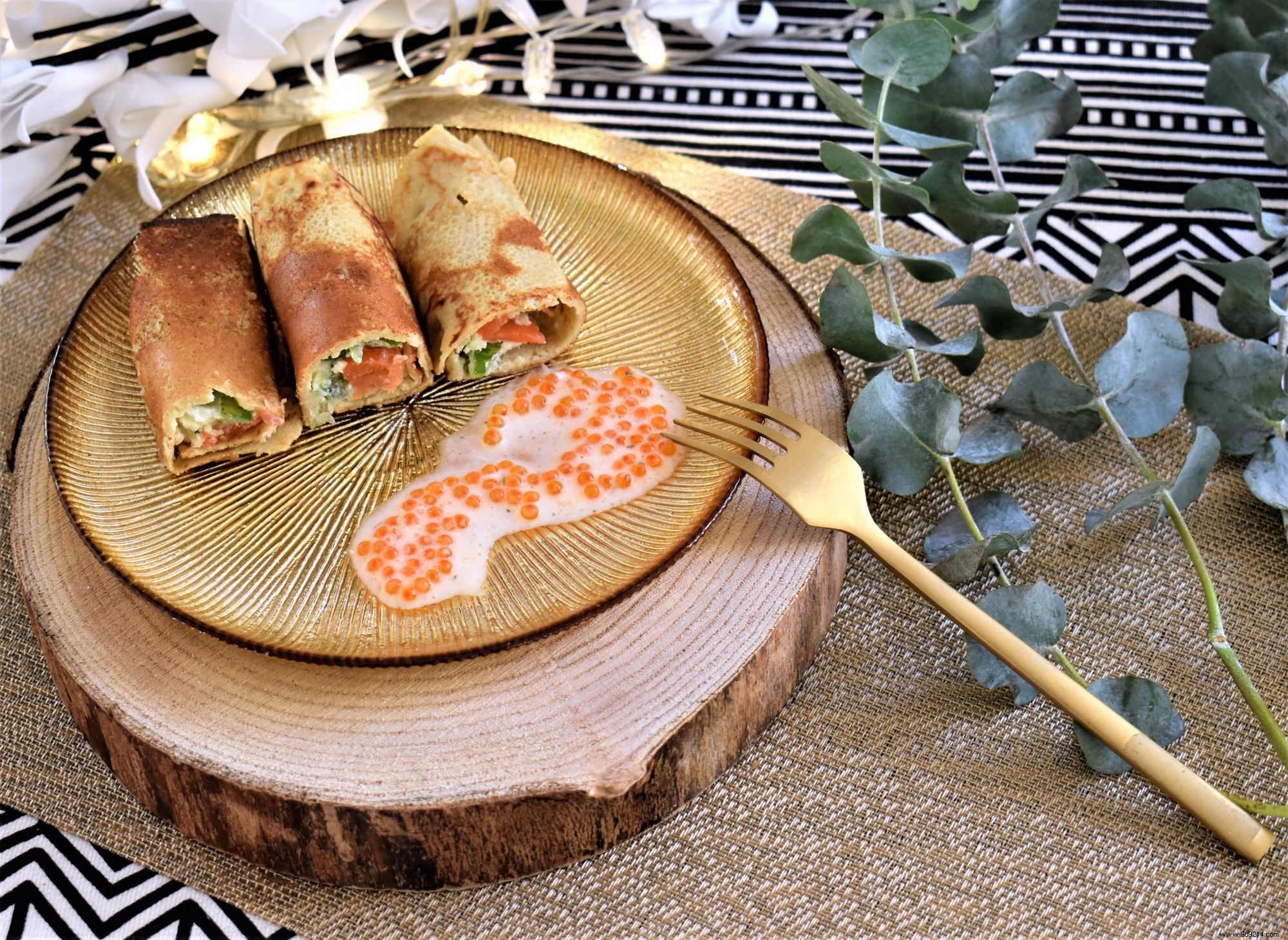 Pancakes rolled with smoked trout (gluten-free &lactose-free) 
