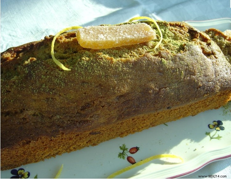 Cake with candied ginger and Organic Matcha tea powder 