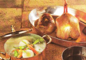 Pigeon with creamy vegetables and roast duck foie gras 