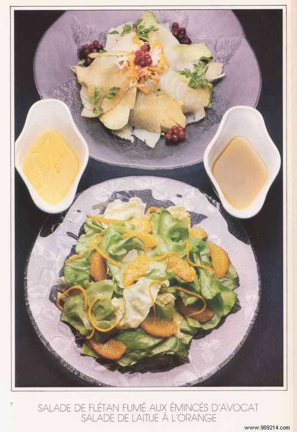 Smoked halibut salad with sliced ​​avocado, lettuce salad with orange 