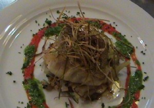 Pan-fried fresh cod fillet with thyme flower 
