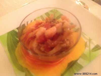 Verrines of cuttlefish and prawns in marinade 