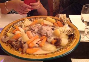 Traditional veal stew with vegetables and button mushrooms 