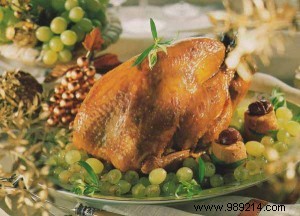 Roasted turkey with green grapes and truffle skins 