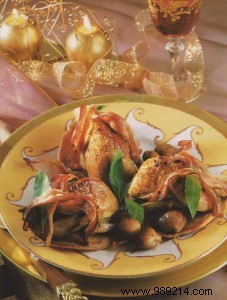 Roasted quail with chestnuts and belly 