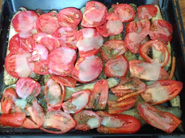 Eggplant and tomatoes confit in duck fat 