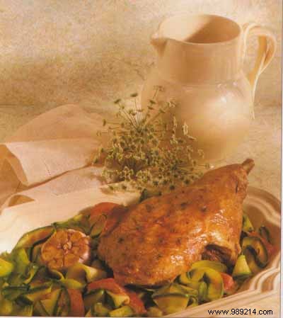 Crispy milk-fed leg of lamb, zucchini tagliatelle and thyme flower 