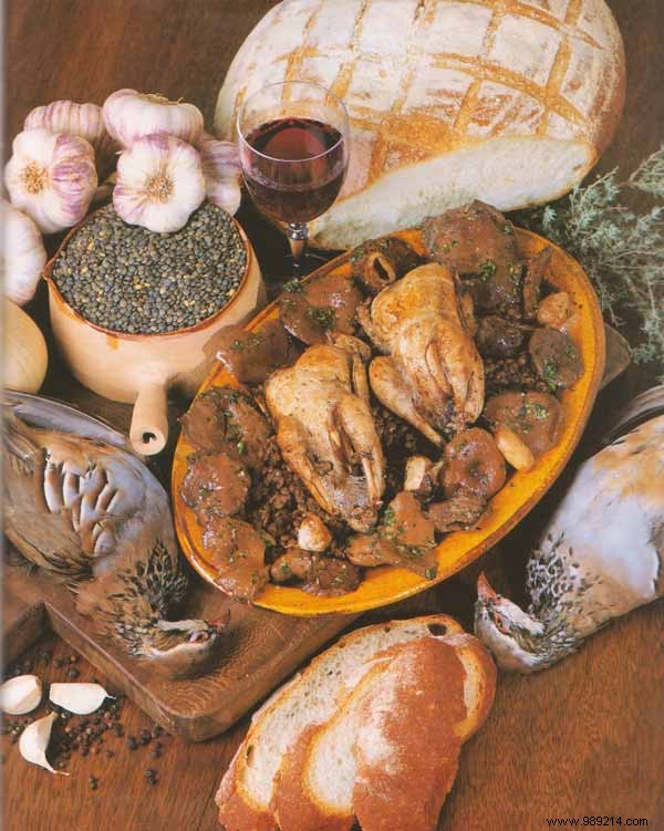 Partridges with lentils and mushrooms 