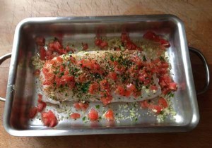 Roasted cod with tarragon and herbs 