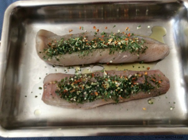 Roasted coalfish fillet with herbs 