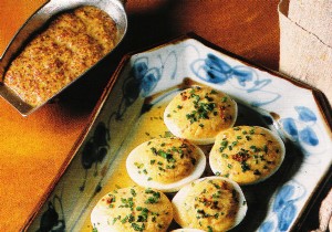 Eggs stuffed with Meaux mustard, minced fresh herbs 