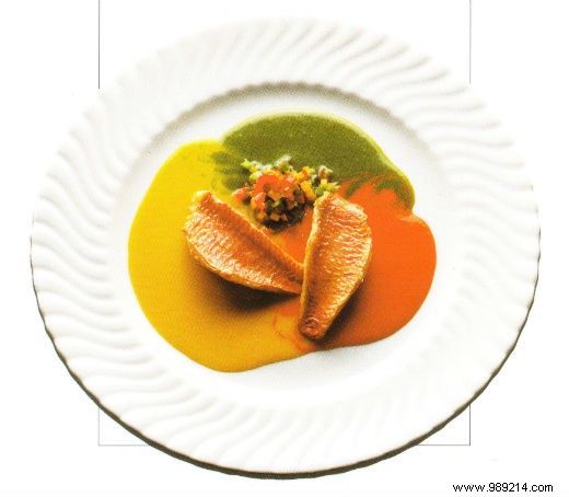 Red mullet with three pepper sauces 