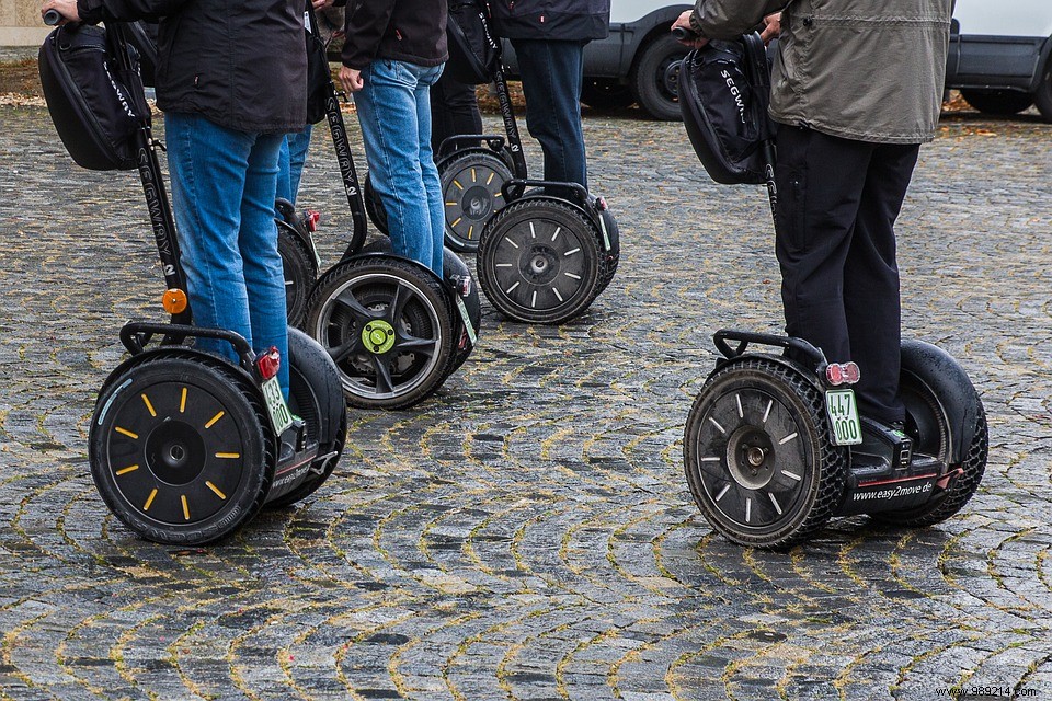 Unusual rides on 2 wheels:giropod, segway, electric skateboard, solowheel 