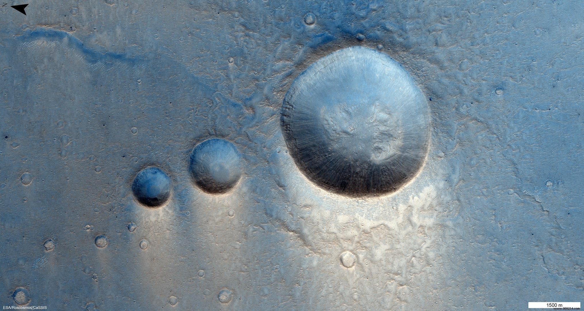 ExoMars:how to explain the three intriguing craters photographed on Mars? 