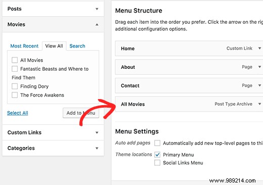 How to add post type archive in WordPress navigation menus