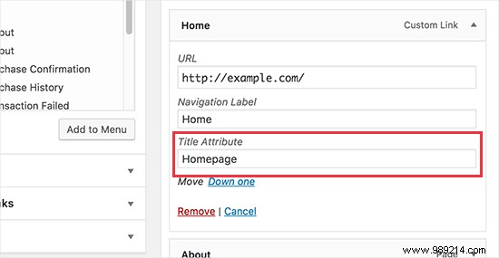 How to add a title attribute in WordPress navigation menus
