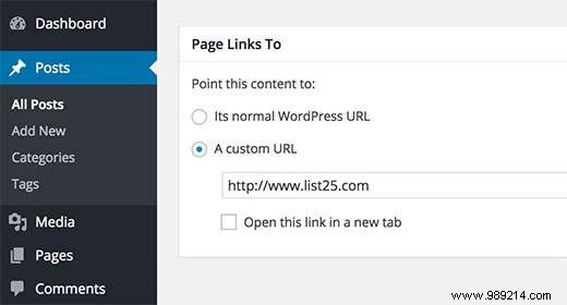 How to link to external links from post title in WordPress