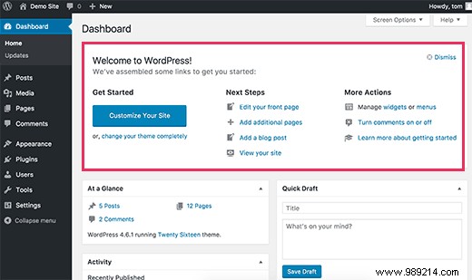 How to remove the welcome panel in the WordPress dashboard