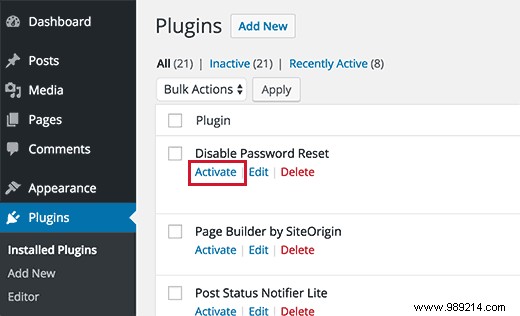 How to remove WordPress reset/change password option