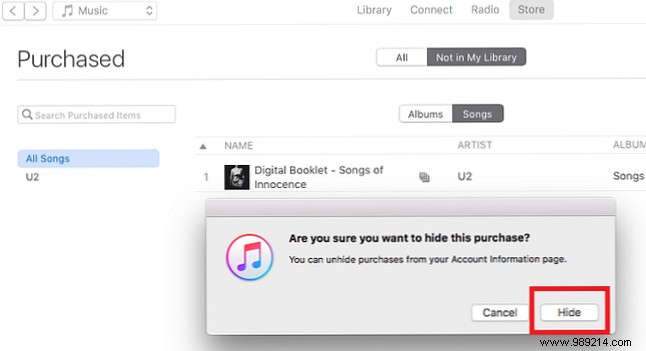 How to hide purchased music on iTunes