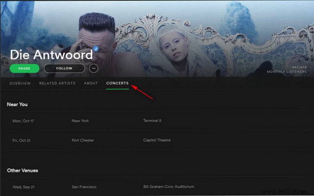 How to use Spotify to view band and artist tour schedules