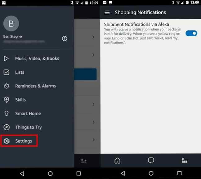 How to enable echo notifications for Amazon packages