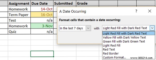 Automatic formatting of data in Excel spreadsheets with conditional formatting