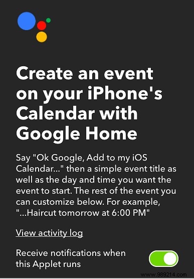 Add events to your iOS calendar using Google voice commands