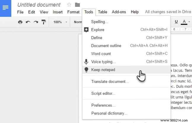 Bring the power of Google Keep to Google Docs with a single click