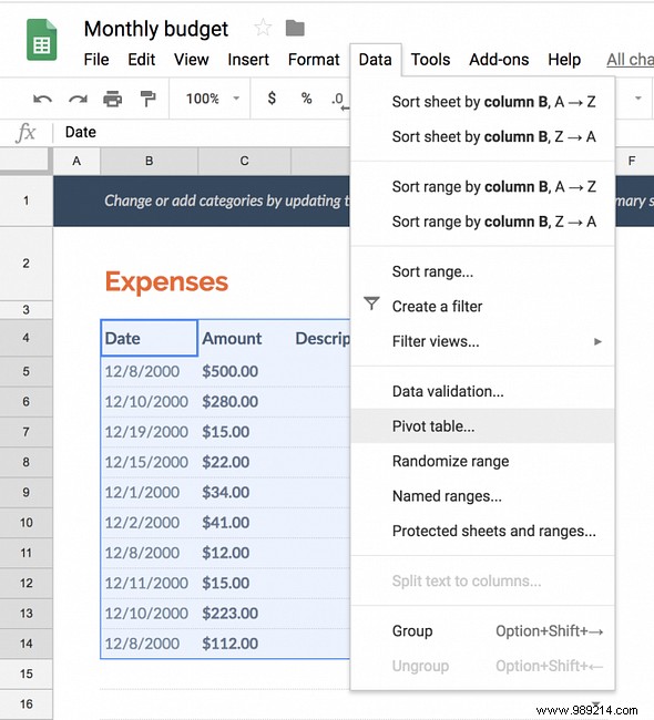 How to create pivot tables in Google Sheets