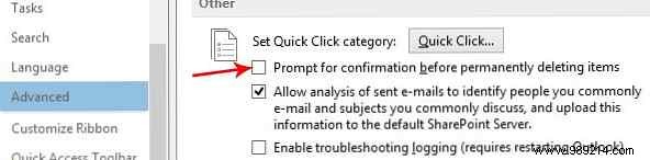 How to disable Outlook confirmations when deleting emails