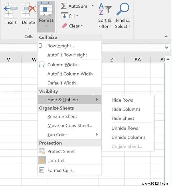 How to hide or show columns and rows in Excel