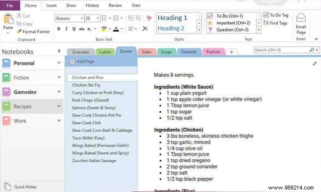 How to move the page and navigation tabs in OneNote