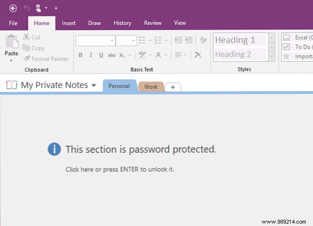 How to password protect your notes in OneNote 2016