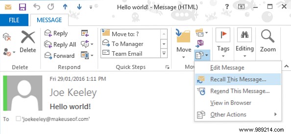 How to retrieve email in Outlook after sending
