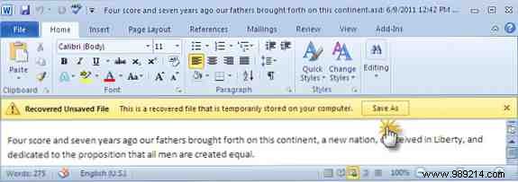 How to recover an unsaved Microsoft Word 2010 document in seconds