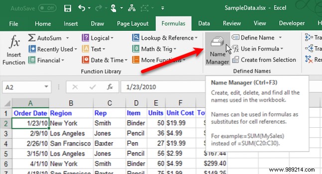 How to work with named ranges in Microsoft Excel