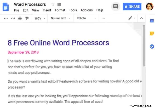 Top 8 Free Online Word Processors