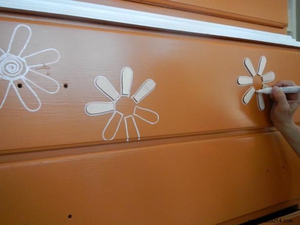 How to Paint a Retro Floral Design on a Sideboard