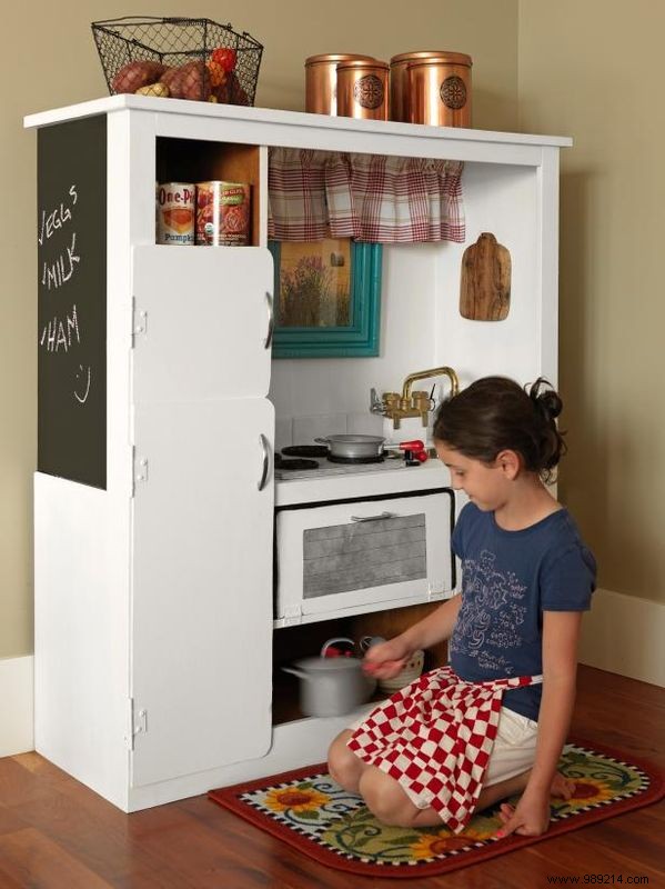How to turn an old entertainment center into a play kitchen