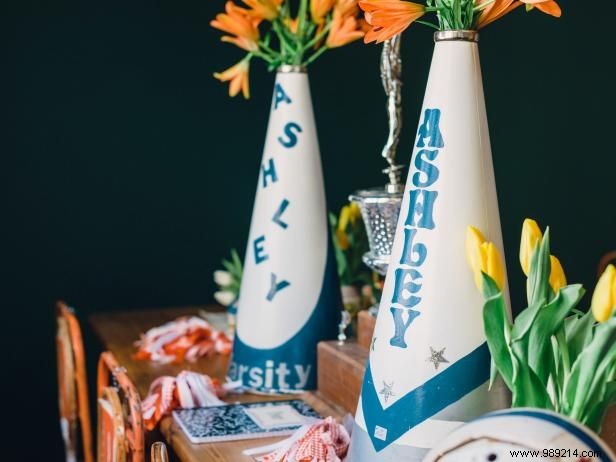 How to use megaphones as floral containers varsity-chic